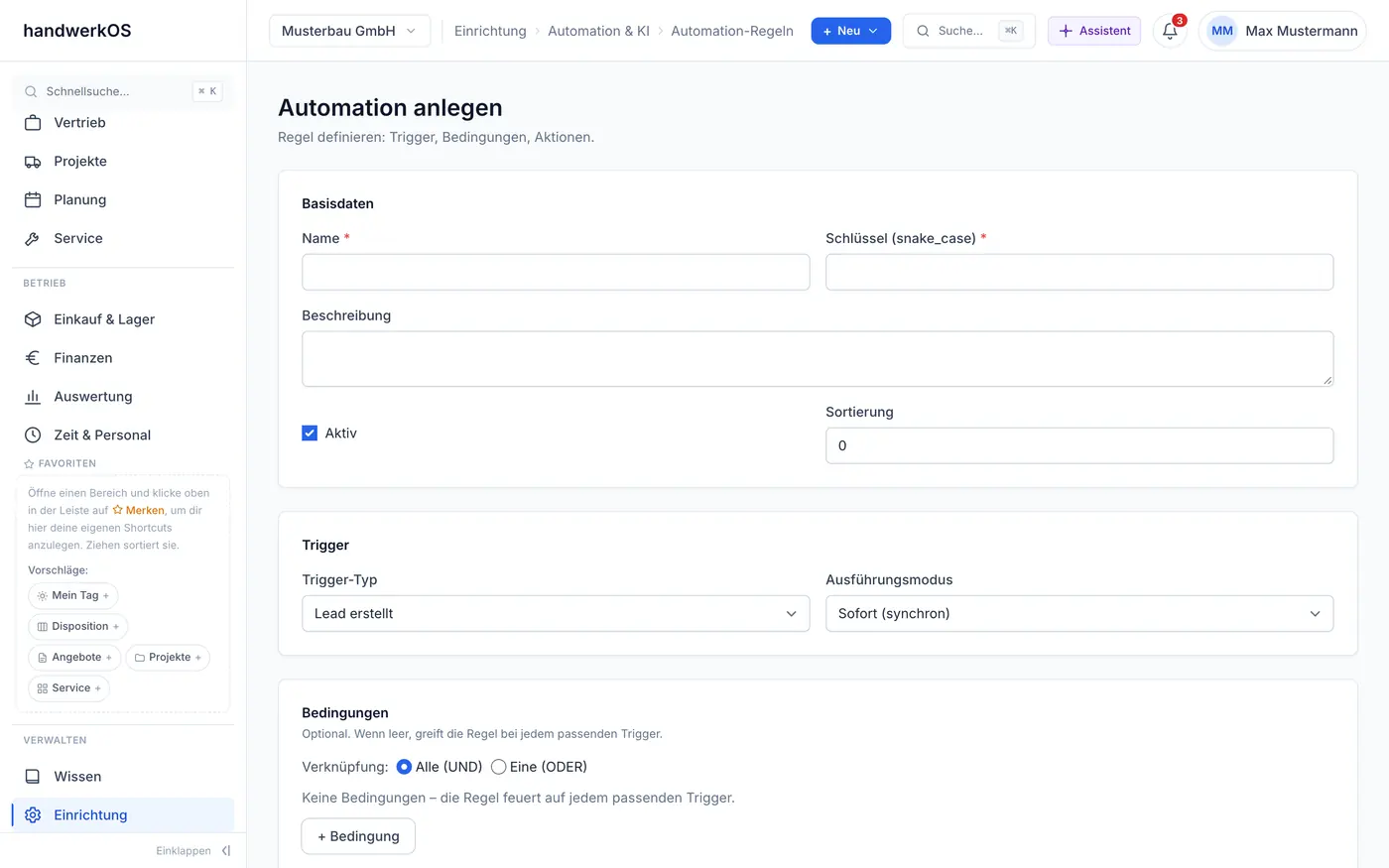 Regel anlegen: Auslöser, Bedingung, Aktion