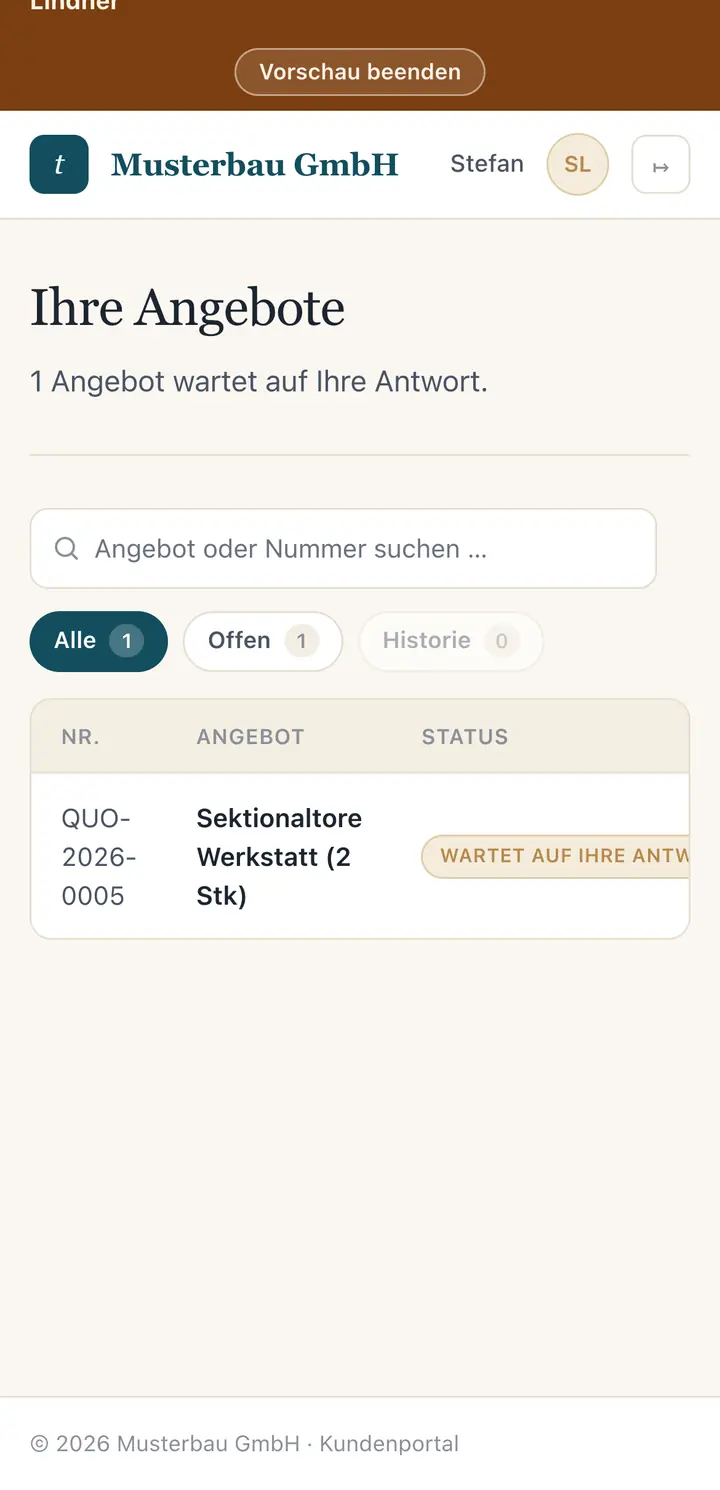 Angebot im Portal auf dem Handy