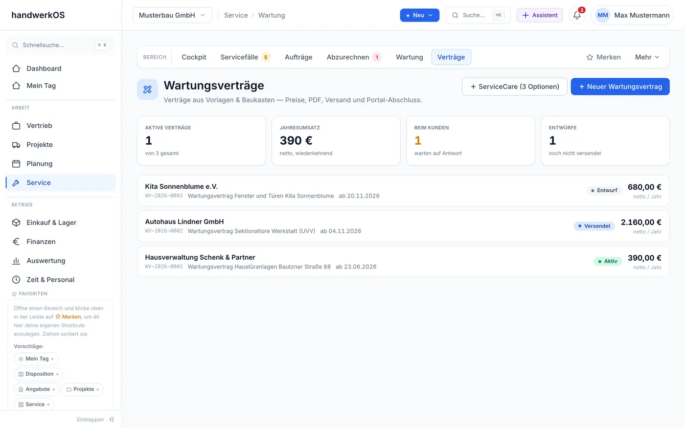 Alle Wartungsverträge mit nächstem Termin