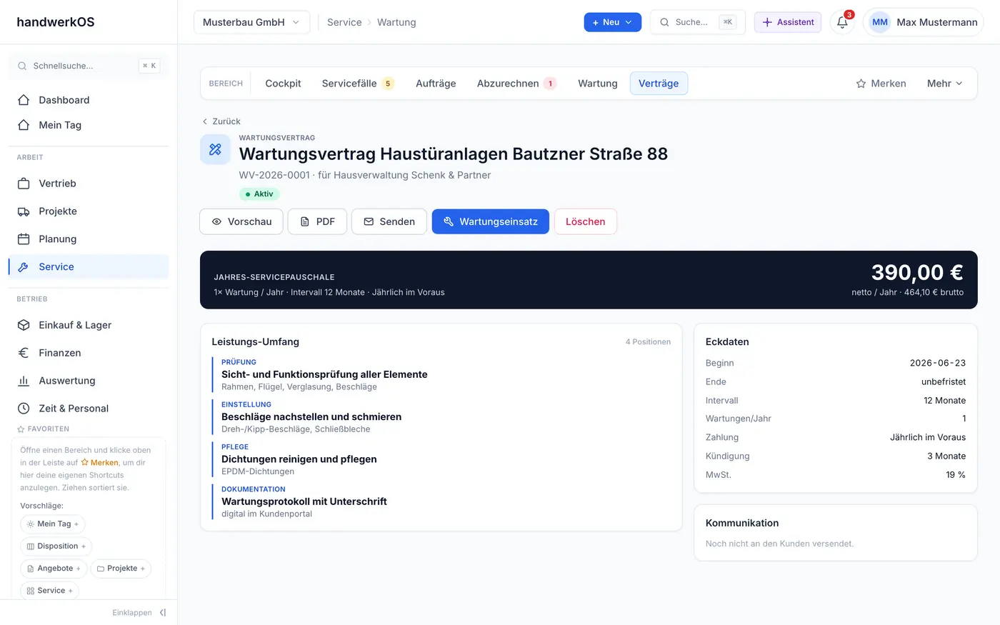 Wartungsvertrag mit Stufe, Jahresbetrag und Laufzeit