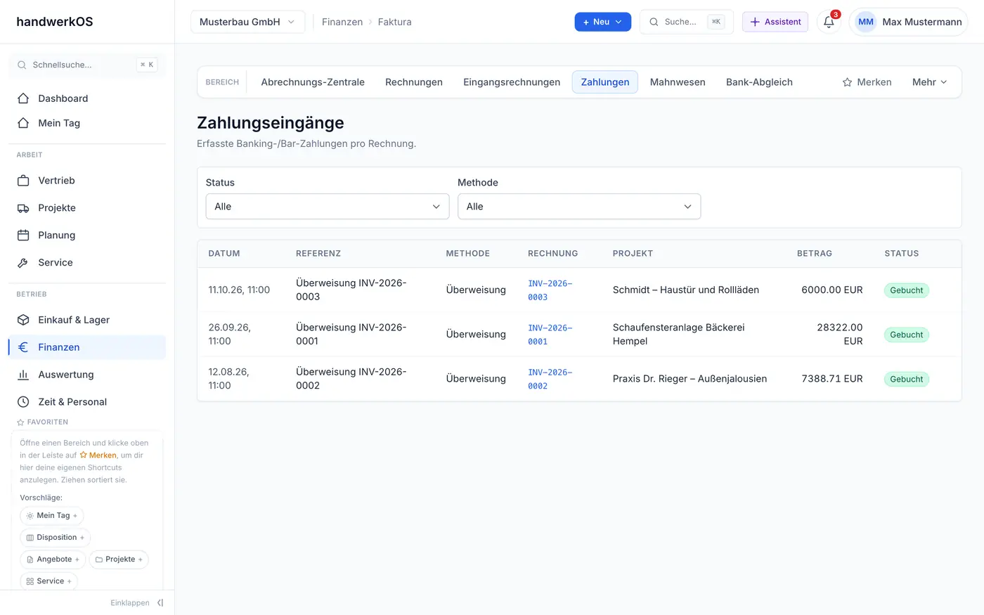 Zahlungseingänge und Zuordnung